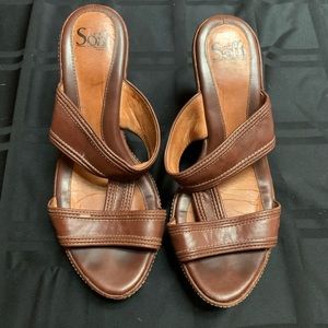 Soft Leather Wedge Sandals, 9.5W, Like New